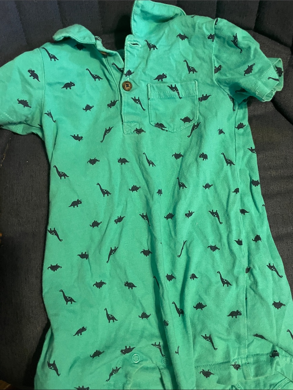 Green Dinosaur Print Polo Romper for Kids